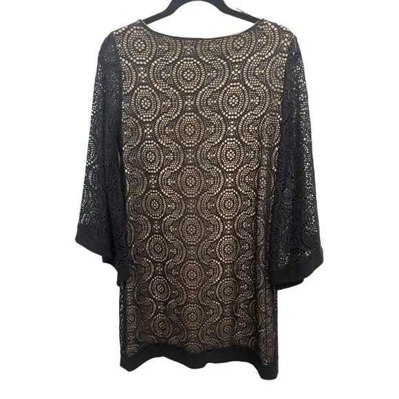 Emma & Michele Black Crochet Overlay Bell Sleeve Dress Size Small - Picture 4 of 4